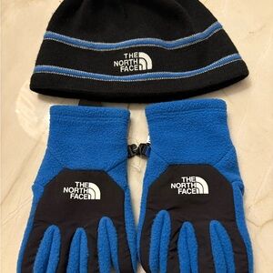 The North Face Kids Black and Blue Hat with Gloves